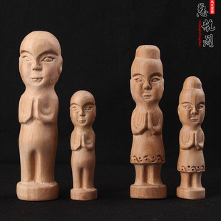 速发慈航阁桃木人挂件摆件儿童桃宝无刻手工雕漆宝木人扣