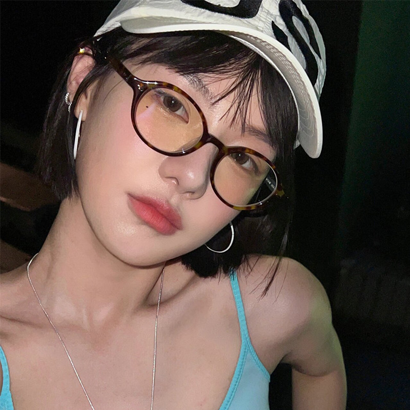 速发复古椭圆小框近视可配度数小颜豹艺素脸文纹眼睛框书呆子