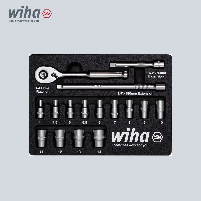 德国wiha威汉棘轮套筒扳手套装小D中大飞1/2家用汽修套头工具进口