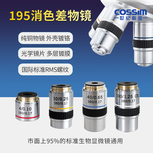 生物显微镜镜头195消色差物镜4x10x40x100x高倍学生全筒标准RMS螺