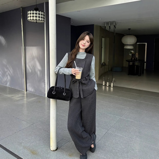 高级感老钱风西装马甲套装女秋冬巨好看时尚洋气休闲阔腿裤三件套