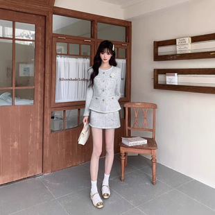 小香风套装女高级感富家千金miu系穿搭粗花呢外套包臀短裙两件套