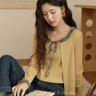 设计感洋气花边系绳针织开衫女春季新款显瘦吊带叠穿两件套