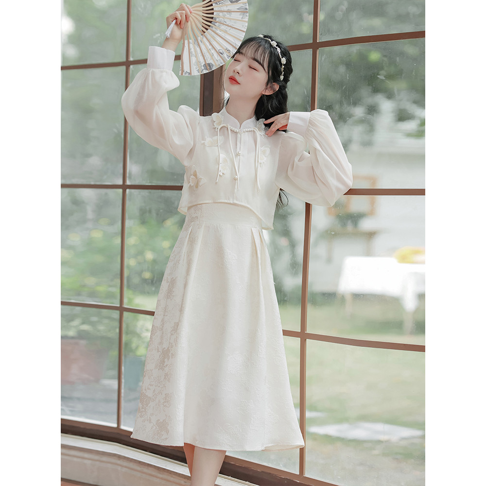 设计感小众新中式连衣裙复古国风裙子套装女季新款仙女裙两件套