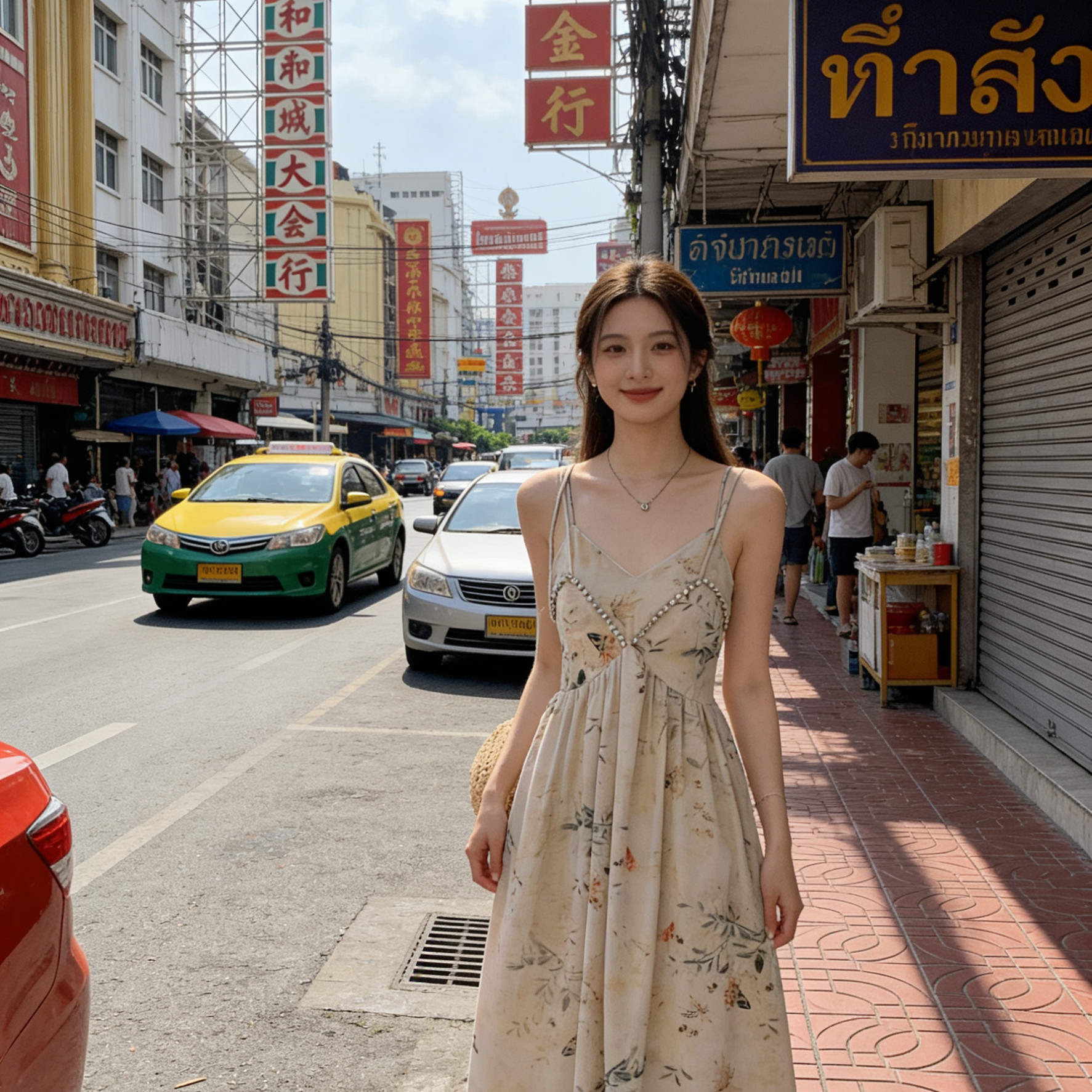 2026春款新中式碎花吊带连衣裙女高级感露背海边度假风收腰长裙