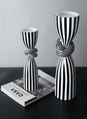 创意条纹烛台摆件家居客厅装饰品树脂工艺品办公室装饰酒柜高级感