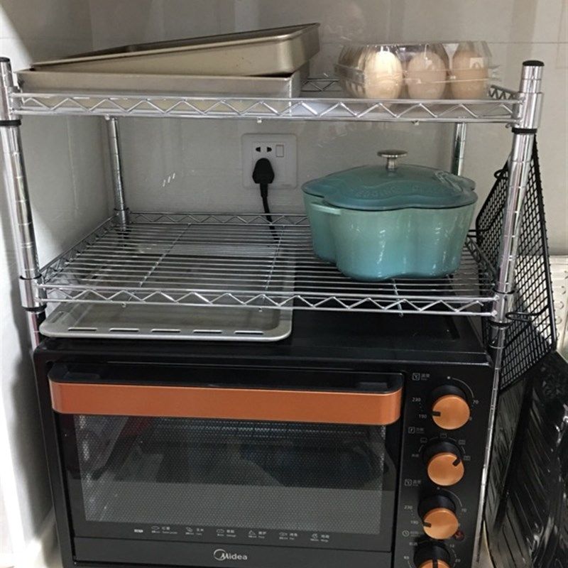 家用橱柜分层架厨房烤箱架微波炉架不锈钢色两层T锅碗架衣柜分层