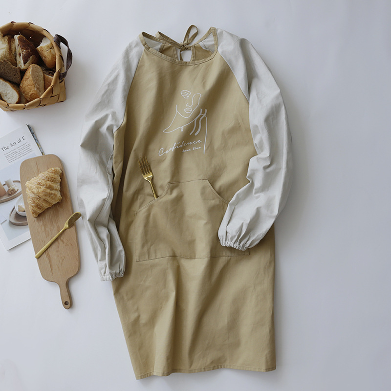 围裙家用厨房f防水长袖罩衣家务做饭男工作服棉布全可爱日式女时