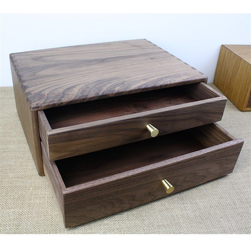 黑胡桃实木制双层抽m屉式分格收纳箱化妆品首饰文件桌面增高密码