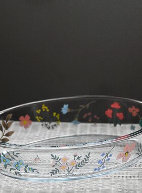 好像开了一个花园2。玻s璃耐热烤盘花朵菜盘烤鱼盘微波炉烤箱可用