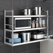 厨房挂墙3d04不锈钢置物架两三层微波炉碗盘墙上架子浴室壁柜吊架