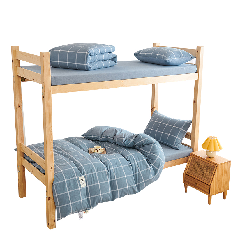 A类母婴级d全棉色织三件套学生宿舍纯棉套装0.9上下铺床垫套六件