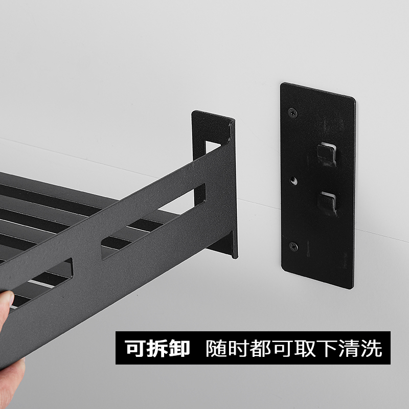 不锈钢免打孔厨房置物架黑色壁挂式微波炉烤箱挂墙上X支架子收纳