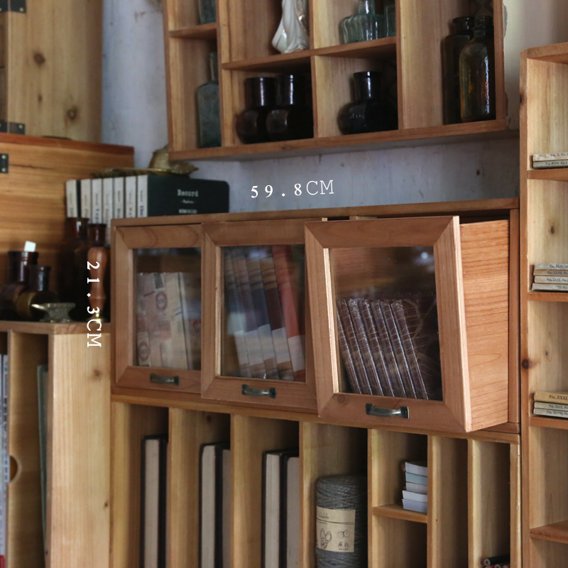 叁杉家居玻璃抽屉式桌上化妆品木质复古收纳盒储T物盒家用桌面整