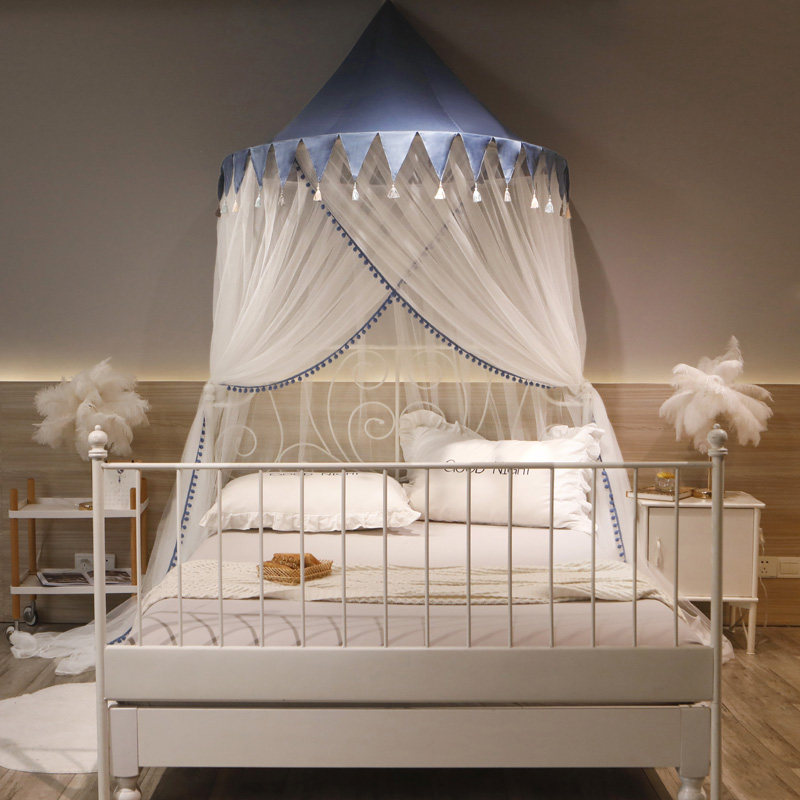 可拆洗吊顶圆顶蚊帐儿童公s主床吸顶蚊帐1.5/1.8m落地免安装蚊帐