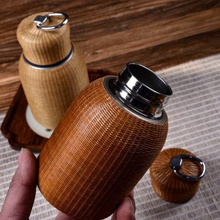手工竹编茶杯30k4不锈钢保温杯高档便携水杯家用热水瓶泡茶暖水壶