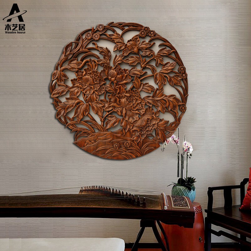 东阳木雕挂件中式l客厅玄关壁挂实木花格香樟木雕刻花板入户装饰