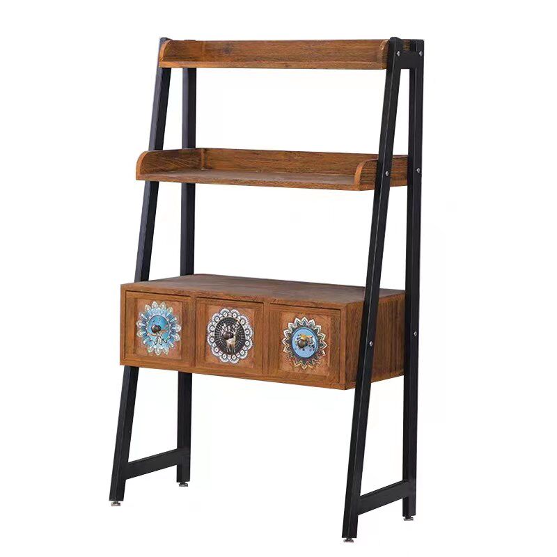 阳台客厅置物架美式花架置物架落地多层铁艺架子R实木床头架收纳