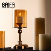 家用餐桌轻奢摆件浪漫烛光晚餐婚礼布置拍摄道具金色欧.式 复古烛