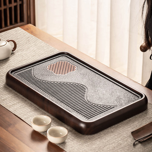 仿乌金石茶盘实木家用小s型茶台蓄排水中式茶具托盘功夫茶海干泡