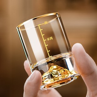 水晶白酒杯二g两带刻度杯子轻奢家用金箔玻璃套装 酒 一两酒杯套装