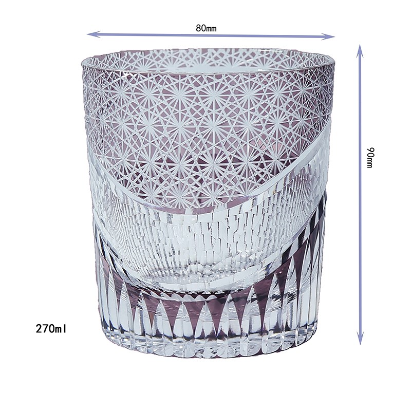日式江户切子威士忌杯水晶玻璃紫色凛H然切子杯轻奢家用洋酒杯礼