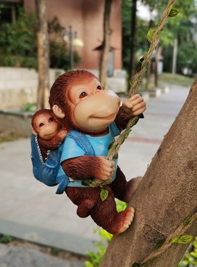 户外花园兔子摆件装饰庭院造景猴子阳台动物创意攀爬壁挂吊件挂件