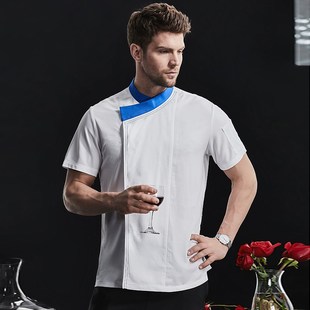 酒店高端厨师长工作服纯棉白色饭店西餐食堂行政总厨短袖夏季定制