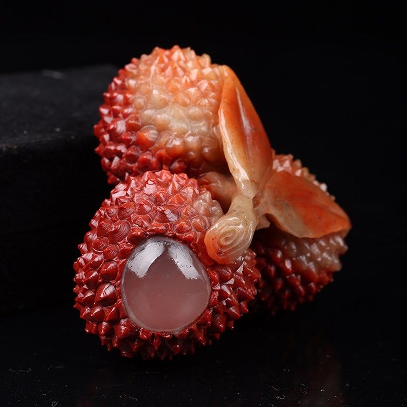 定做红石寿山石摆件精品天然石雕摆件精雕荔枝手把件硕果累累名利
