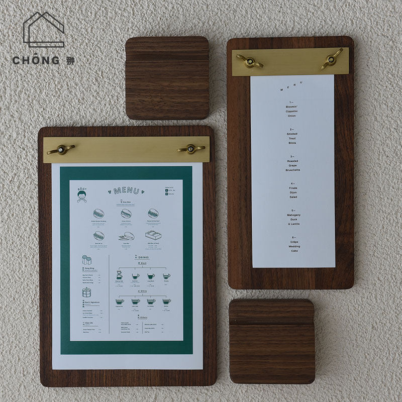 CHONG翀 菜单夹立式胡桃木实木黄铜定制餐厅木质夹板咖啡店垫板,文具电教/文化用品/商务用品,文件夹/试卷夹,淘宝优惠券,粉丝福利购,淘宝优惠卷