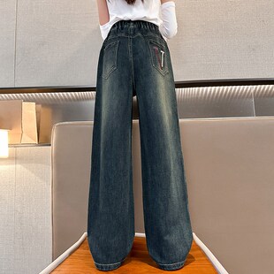 女童加绒加厚牛仔裤2025冬季中大童保暖直筒长裤初中学生阔腿裤