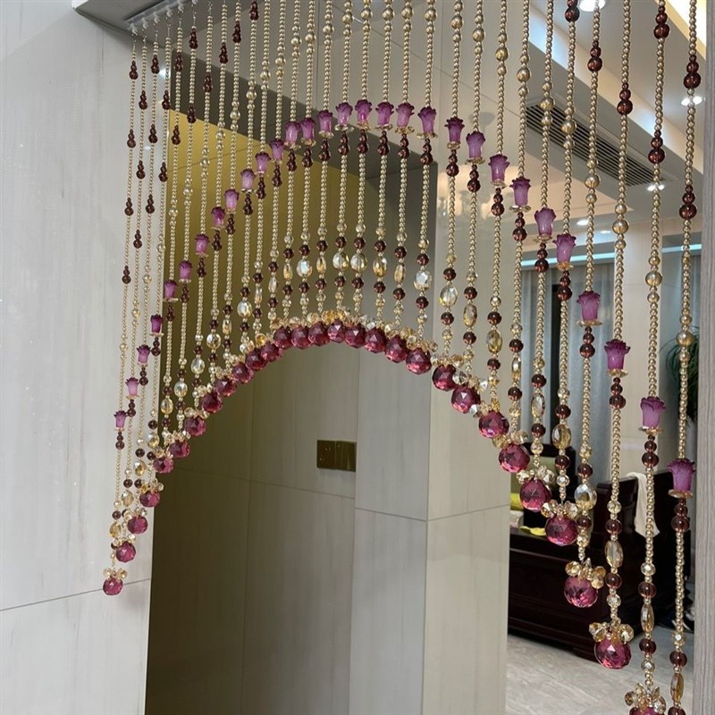 新款酒红色高档款水晶珠帘网红家用客厅过道卧室卫生间免打孔门帘