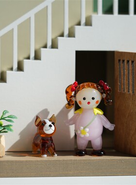 淄博琉璃手作双马尾蝴蝶结女孩车载桌面小摆件治愈装饰品生日礼物