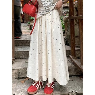 白色波点半身裙女夏季胖妹妹mm梨形身材高腰遮胯显瘦中长款a字裙
