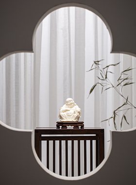 久造德化白瓷创意招财弥勒笑佛家居客厅装饰品玄关办公桌佛像摆件