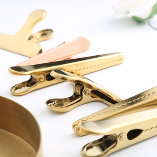 北欧简约不锈钢食品零食密封夹报夹金色封口夹书夹卡片票据夹子