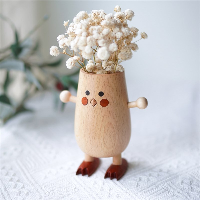 Joe的小作坊/小鸡桌面花器摆件实木创意可爱手作香薰干花水培礼物