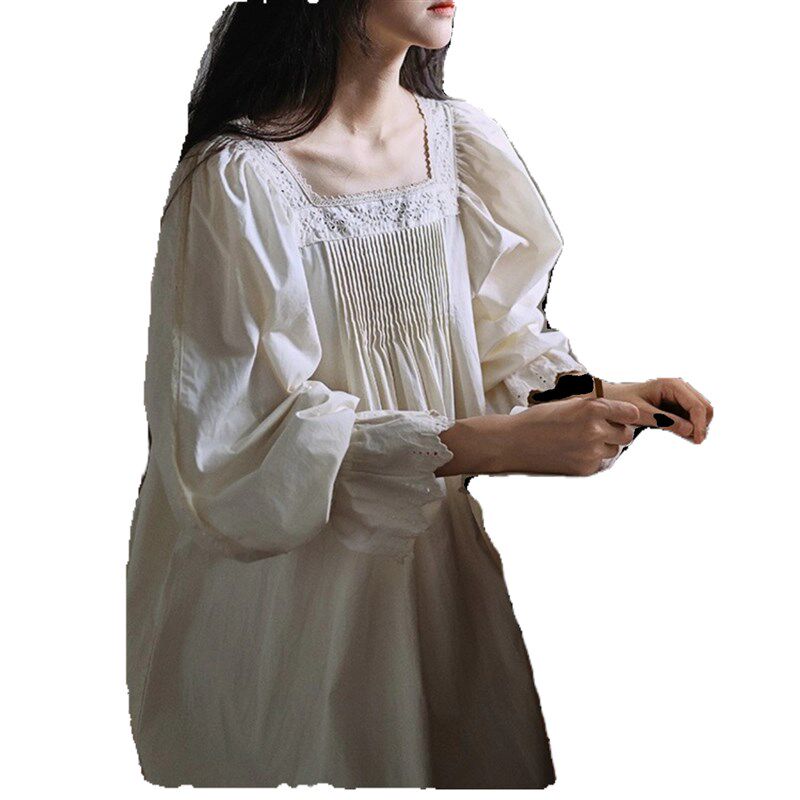 宫廷公主风睡衣女春夏季长款休闲方领长裙法式高级感轻奢纯棉睡裙