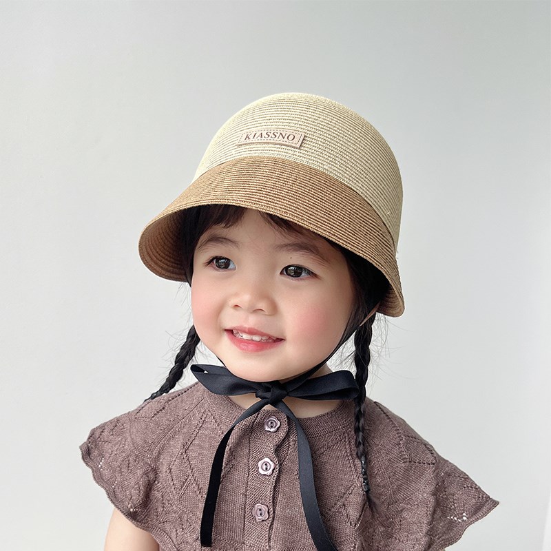 儿童防晒帽夏季沙滩遮阳草帽女童帽子大檐宝宝夏天出游男童太阳帽