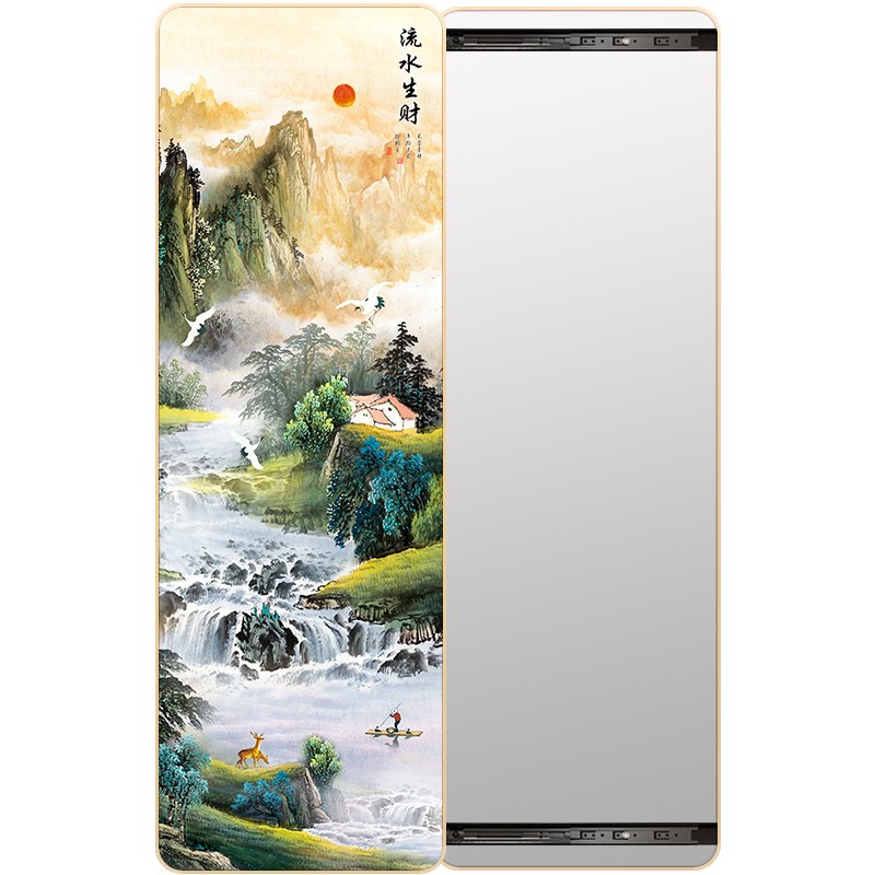 山水隐藏式穿衣镜遮挡画隐形全身镜风景推拉画暗藏可关闭镜子超薄