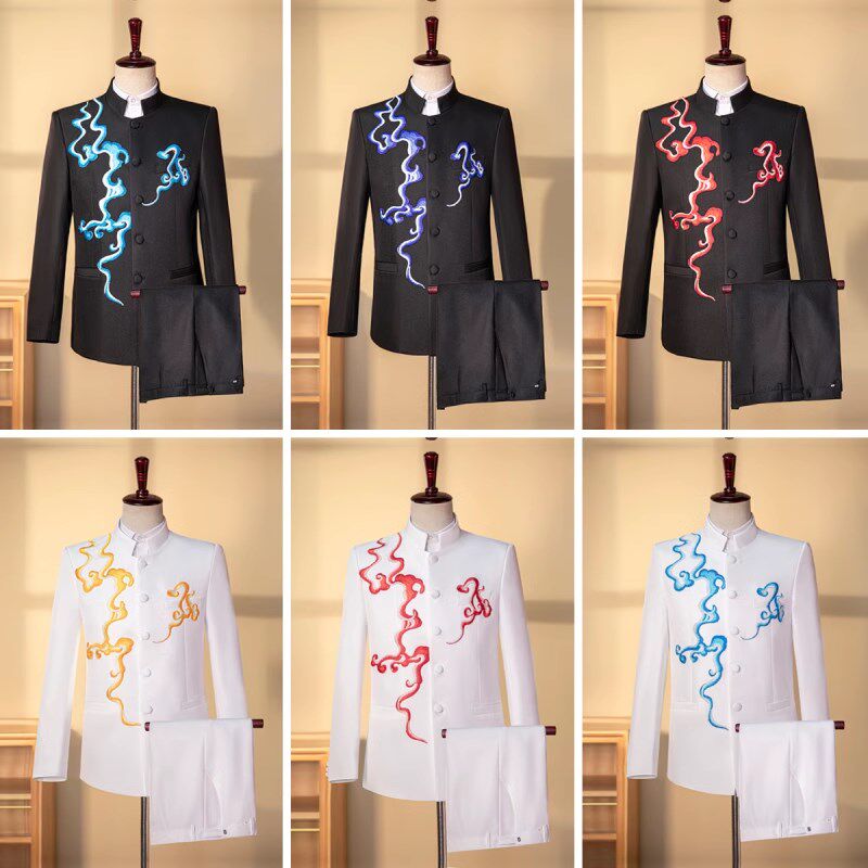 多款立领中山装演出服男士合唱团舞台表演服艺考主持歌手礼服套装