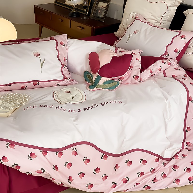 高端浪漫婚庆100S长绒棉四件套轻奢风全棉纯棉被套结婚高级感床品