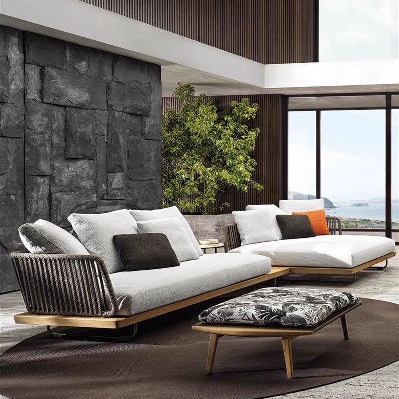 户外沙发庭院北欧柚木防晒防水花园藤椅藤编休闲阳台实木别墅室外