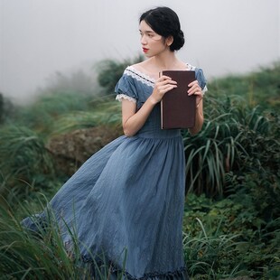 枕梦村庄 奈吉 中世纪复古宫廷欧式浪漫气质小妇人蕾丝大摆连衣裙