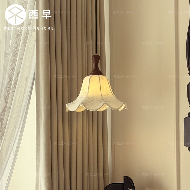 春晓法式中古田园卧室床头玄关小吊灯复古奶油风美式乡村花瓣灯