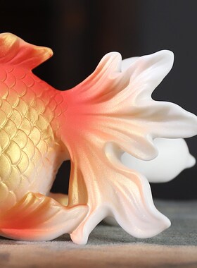 东方泥土《金鱼》新中式陶瓷国潮摆件家居客厅电视柜博古架装饰品