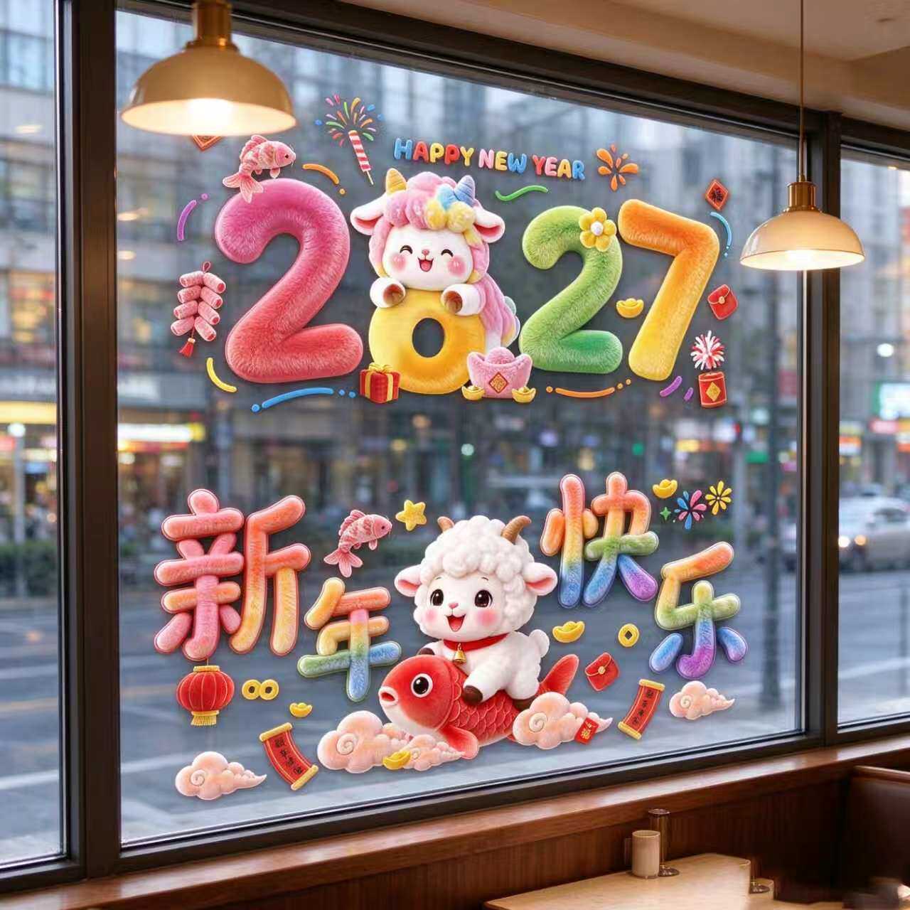 2027羊年福字窗花静电贴玻璃门
