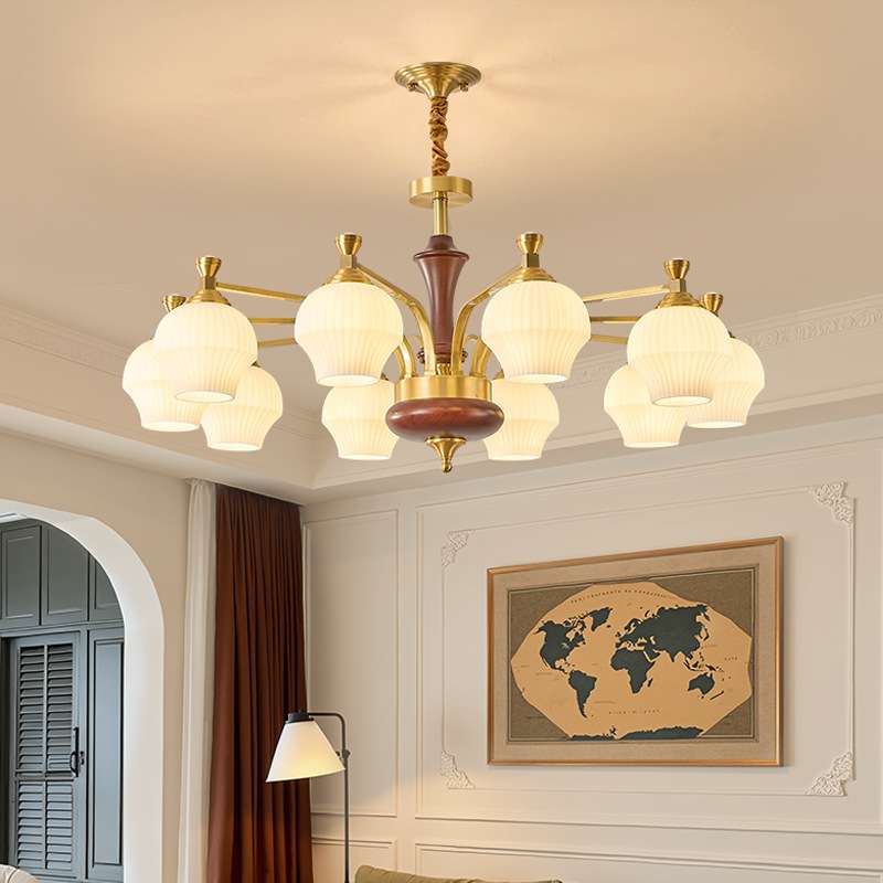 法式复古客厅吊灯中古奶油风vintage卧室灯南洋风全铜橡木餐厅灯