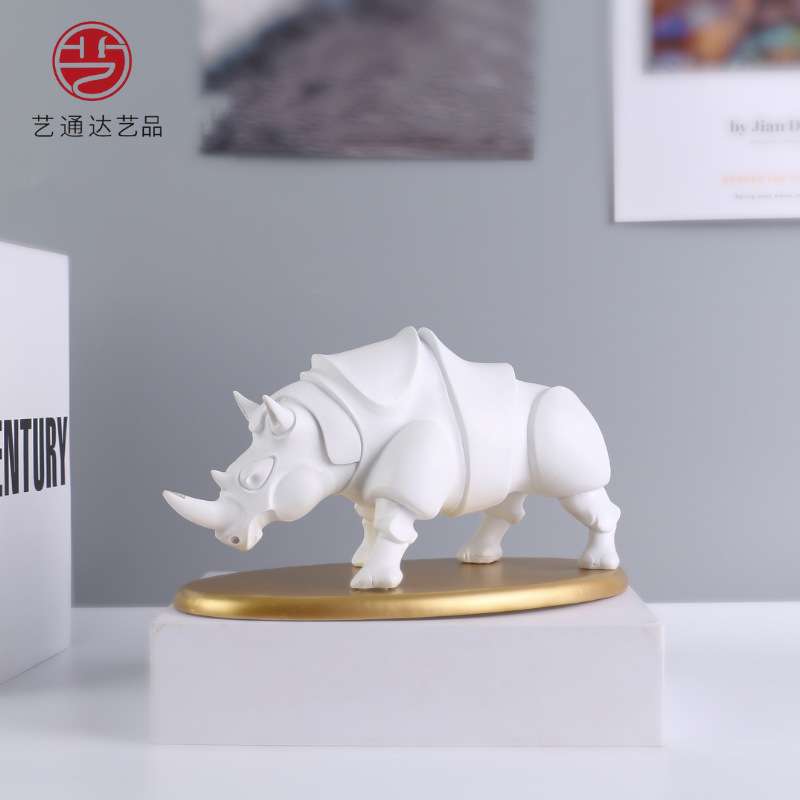 树脂工艺品 家居玄关桌面装饰底座犀牛摆件牛气冲天摆设伴手礼