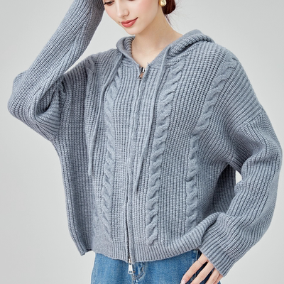 2025新款秋冬连帽拉链针织衫